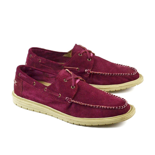 Suede Casual Moc-Toe Shoes - Burgundy