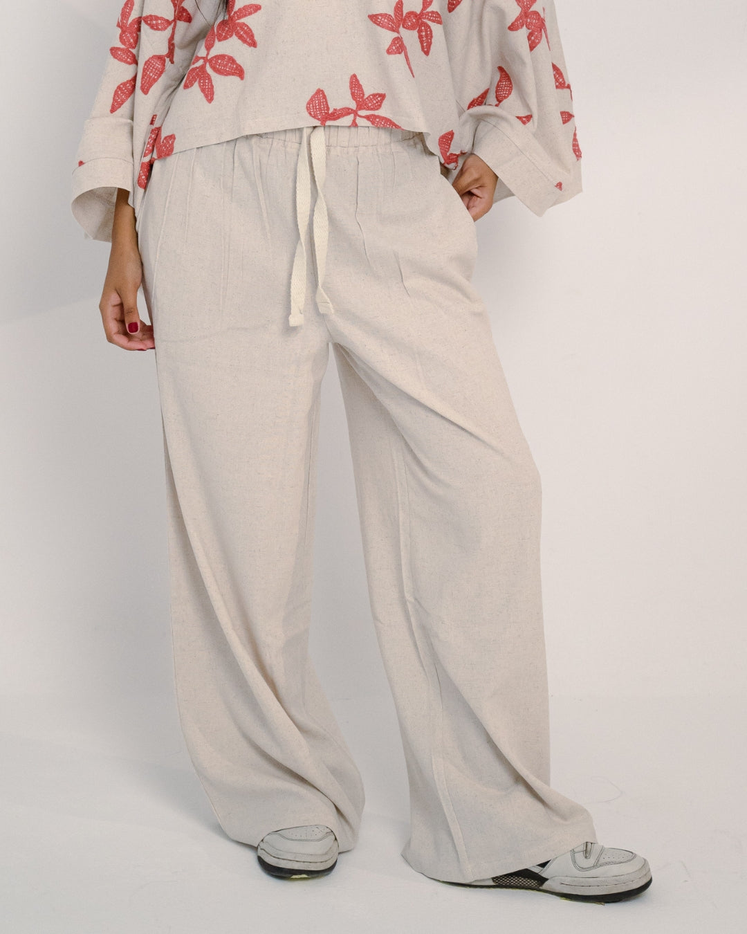 Linen Plain Oversized Pants – Beige