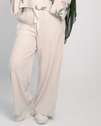 Linen Plain Oversized Pants – Beige