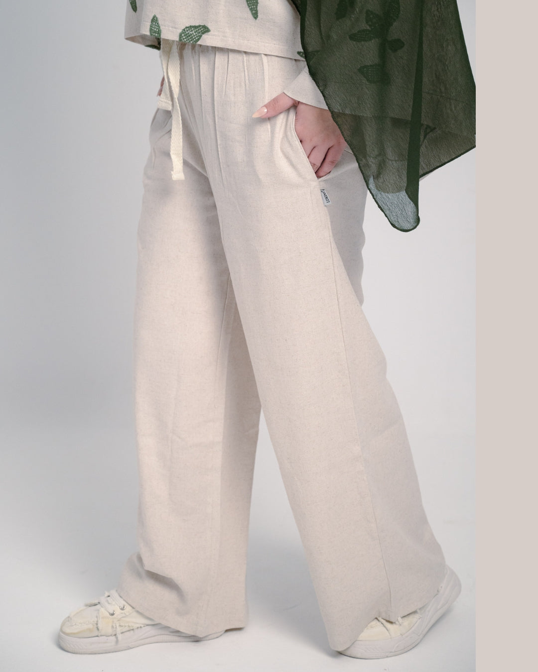 Linen Plain Oversized Pants – Beige
