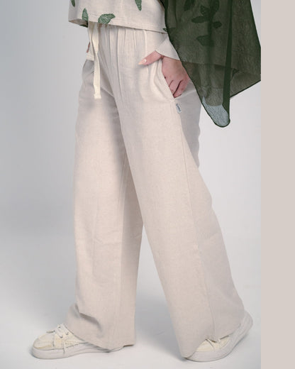 Linen Plain Oversized Pants – Beige