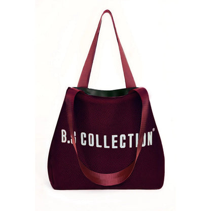 Leather and Fabric Double-Face Tote Bag - Burgundy & Black