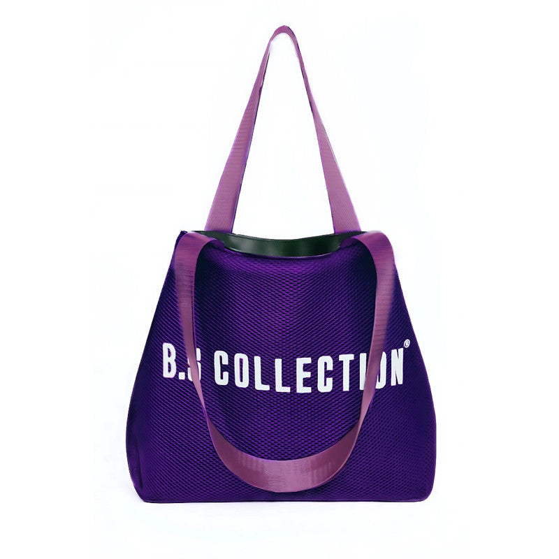 Leather and Fabric Double-Face Tote Bag - Purple & Black