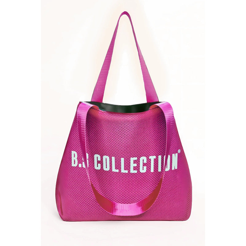 Leather and Fabric Double-Face Tote Bag - Pink & Black