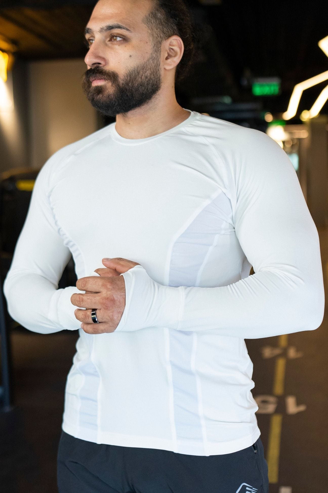 Synthetic Turbo Mesh Long Sleeve Shirt - White