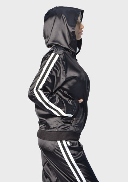 Satin Striped 2-Piece Sports Set – Black