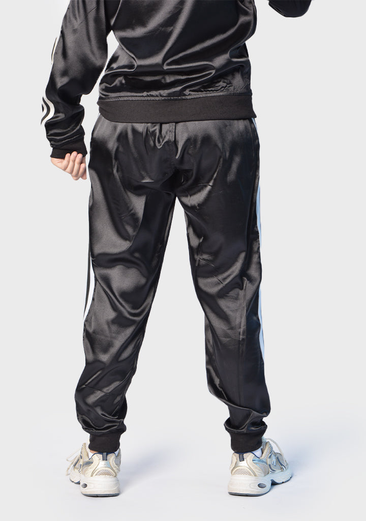 Satin Striped 2-Piece Sports Set – Black