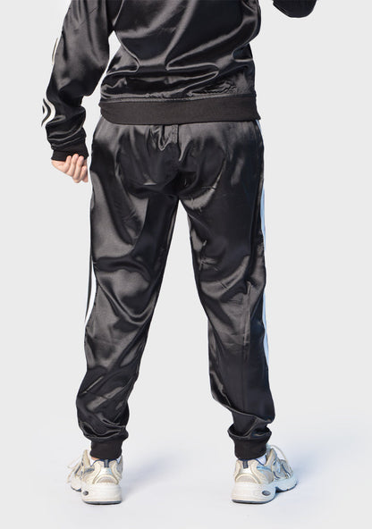 Satin Striped 2-Piece Sports Set – Black