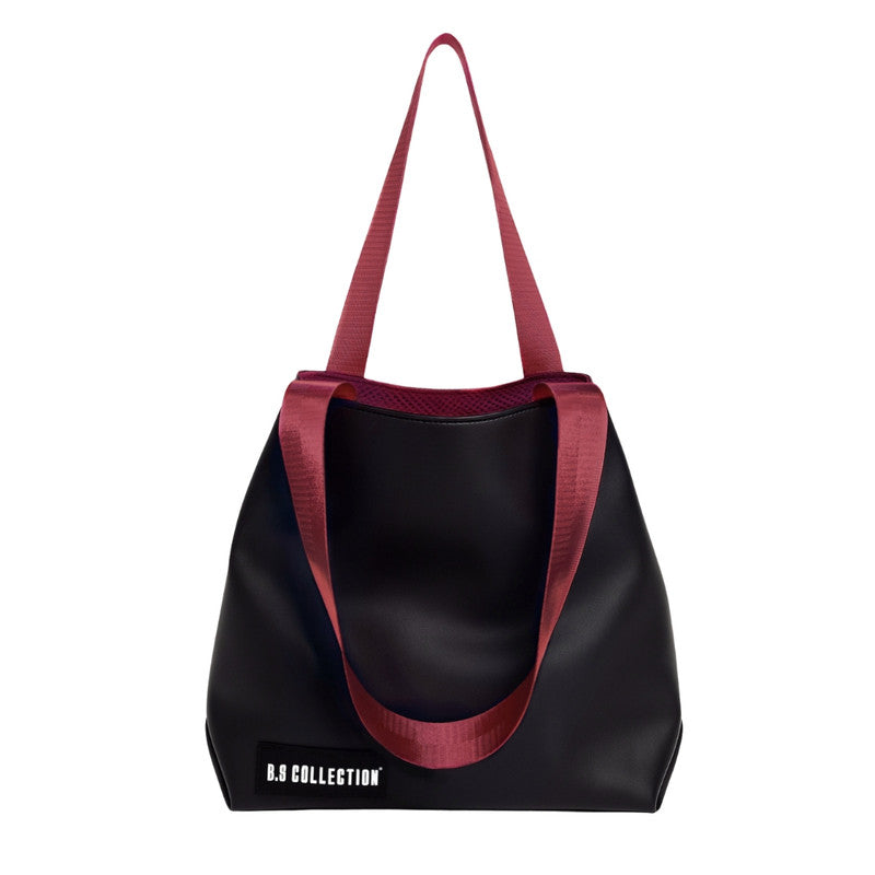Leather and Fabric Double-Face Tote Bag - Burgundy & Black