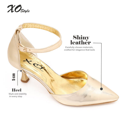 Faux Leather Kitten Heel Pointed Shoes - Gold