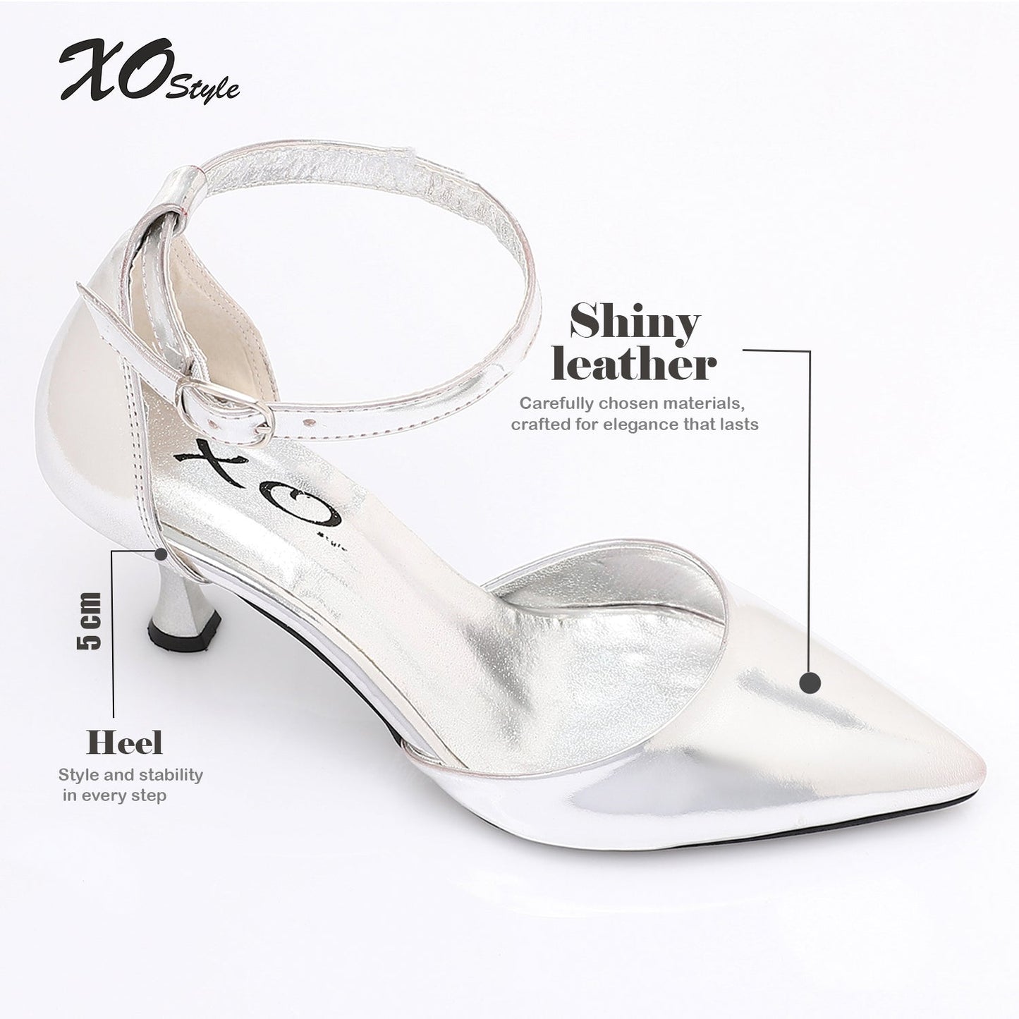 Faux Leather Kitten Heel Pointed Shoes - Silver