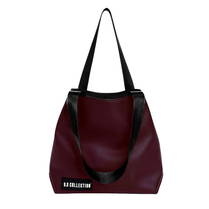 Leather and Fabric Double-Face Tote Bag - Black & Burgundy