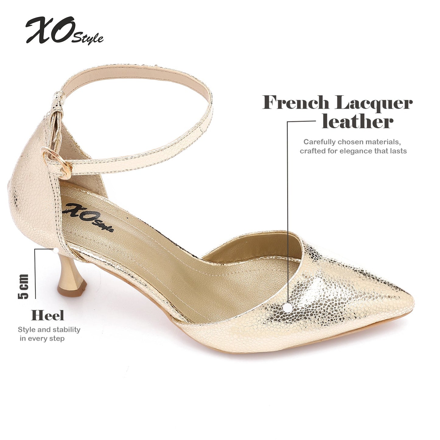 Faux Leather Pointed-Toe Kitten Heels - Gold