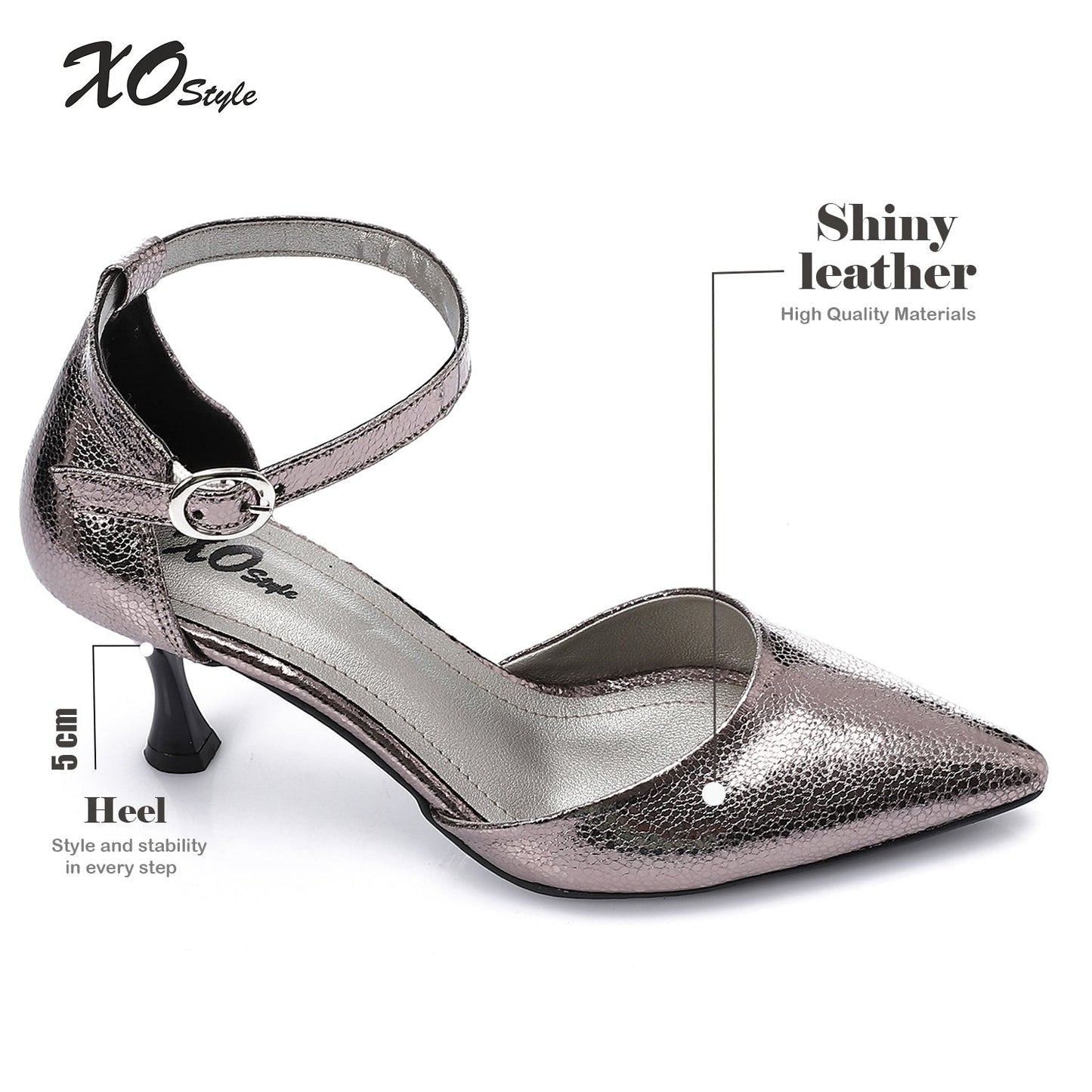 Faux Leather Pointed-Toe Kitten Heels - Smoky Grey