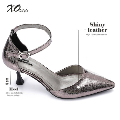 Faux Leather Pointed-Toe Kitten Heels - Smoky Grey