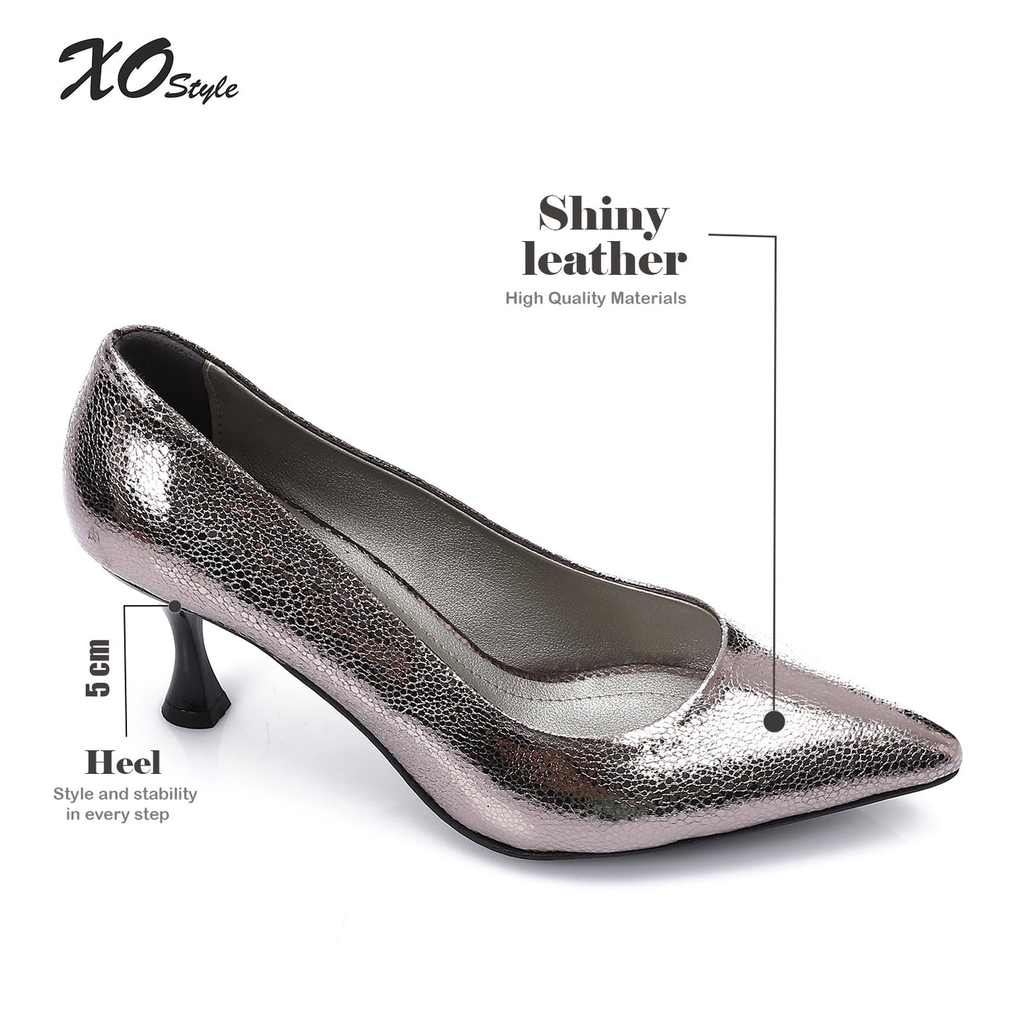 Faux Leather Pointed-Toe Sculptural Heel Pump - Smoky Grey