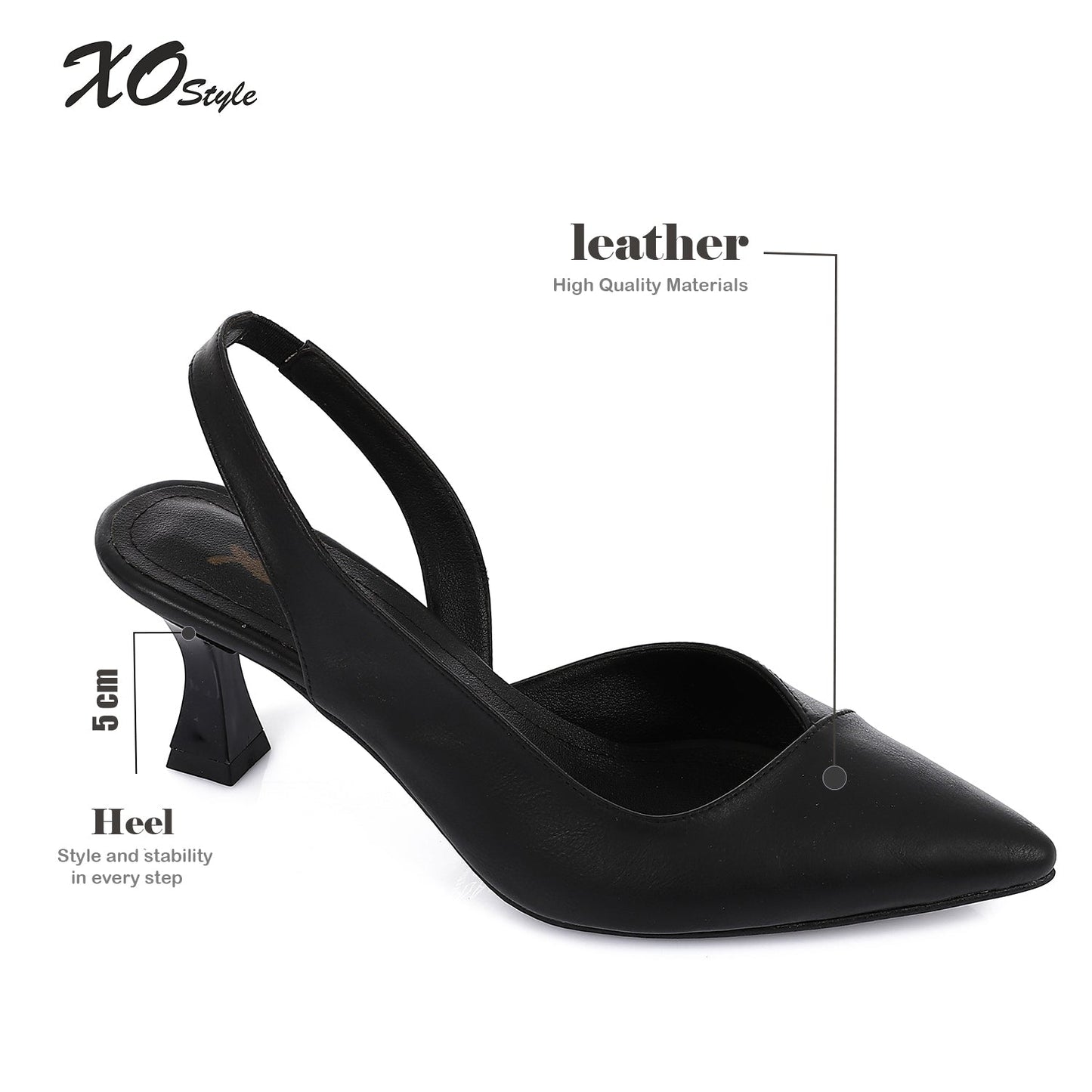 Leather Pointed-Toe Slingback Heels - Black