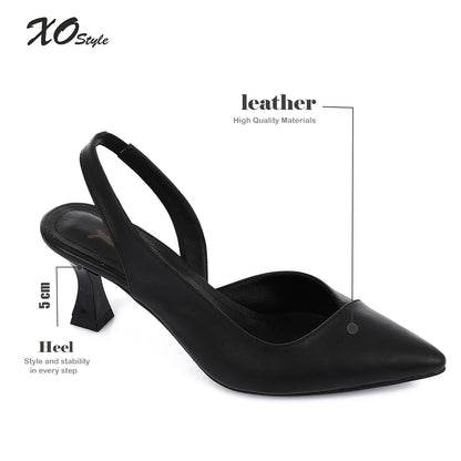 Leather Pointed-Toe Slingback Heels - Black