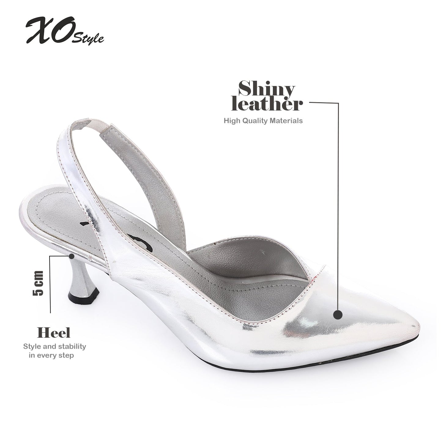 Patent Leather Pointed-Toe Slingback Kitten Heel - Silver