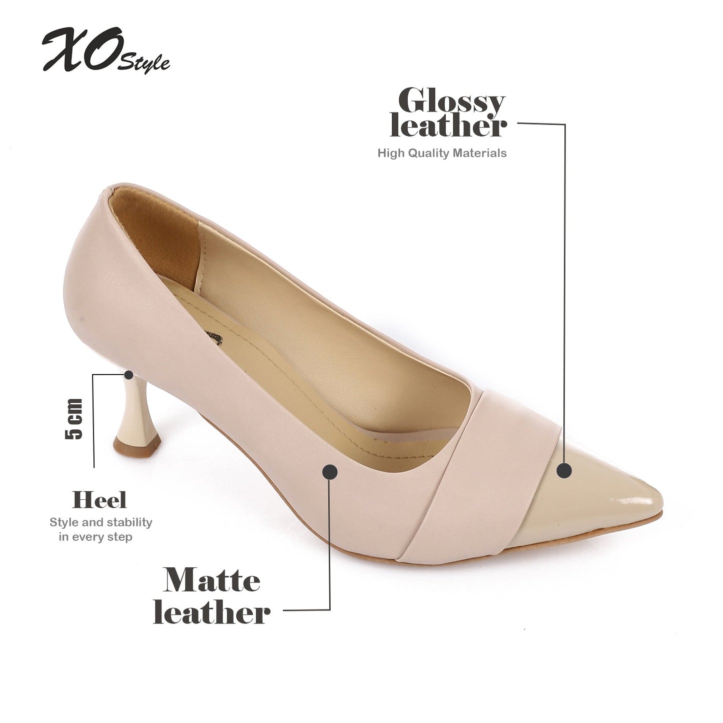 Faux leather Pointed-Toe Kitten Heel Pump - Beige
