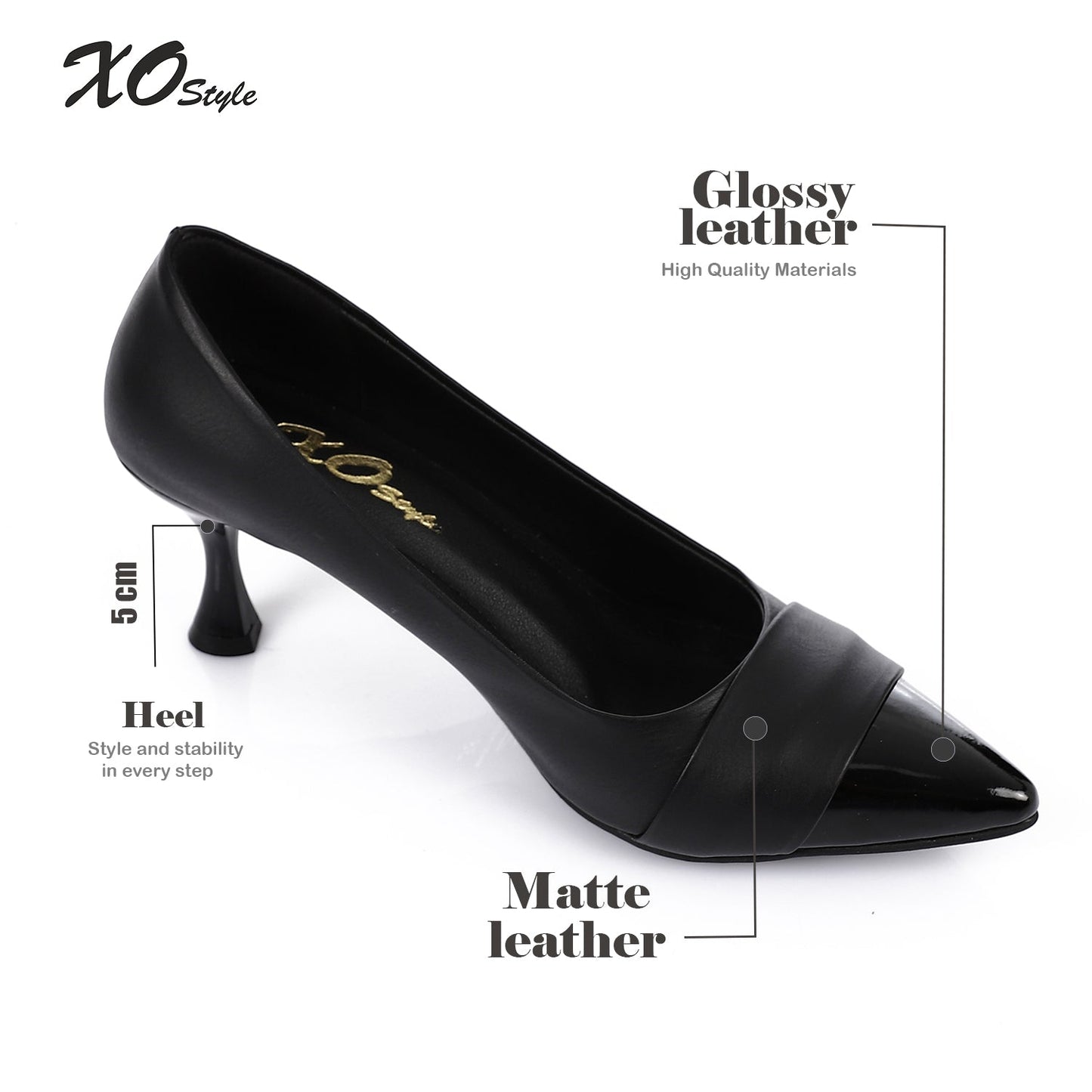 Faux leather Pointed-Toe Kitten Heel Pump - Black
