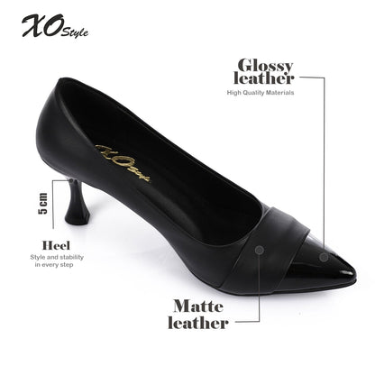 Faux leather Pointed-Toe Kitten Heel Pump - Black