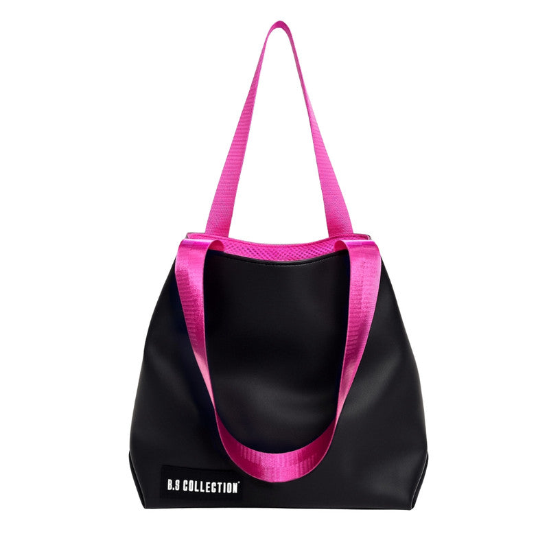 Leather and Fabric Double-Face Tote Bag - Pink & Black