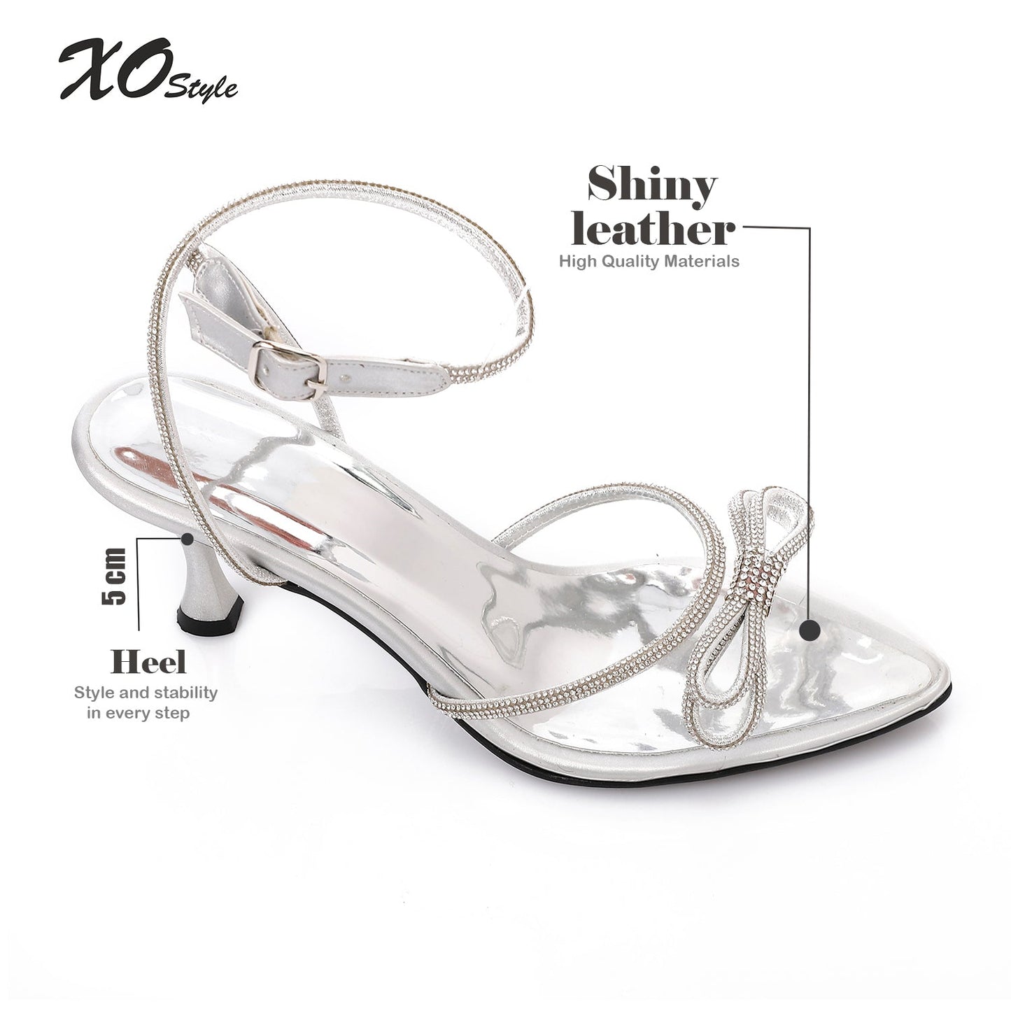 Leather Rhinestone Pointed Toe Sandals - Silver
