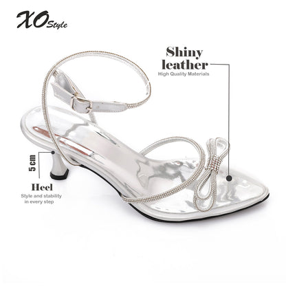 Leather Rhinestone Pointed Toe Sandals - Silver