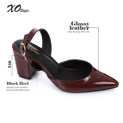 Patent Pointed-Toe Slingback Block Heels - Burgundy