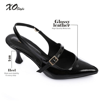 Leather Pointed Toe Slingback Court Shoes - Black