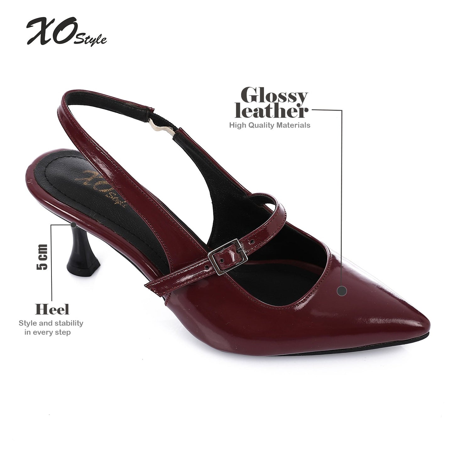 Leather Pointed Toe Slingback Court Shoes - Burgundy