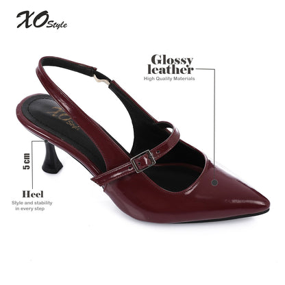 Leather Pointed Toe Slingback Court Shoes - Burgundy