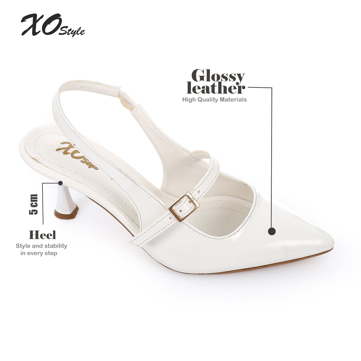 Leather Pointed Toe Slingback Court Shoes - White
