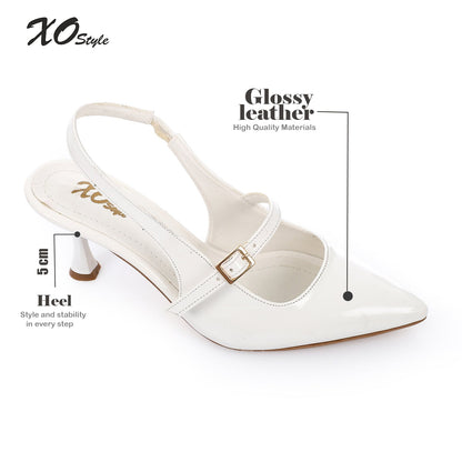 Leather Pointed Toe Slingback Court Shoes - White