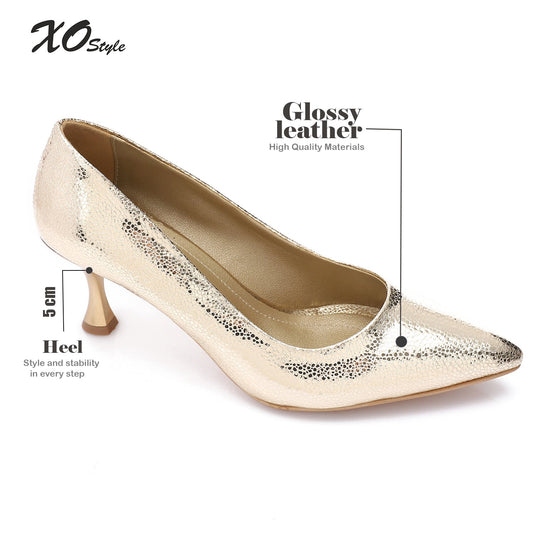 Faux Leather Pointed-Toe Sculptural Heel Pump - Gold