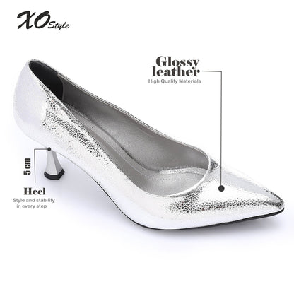 Faux Leather Pointed-Toe Sculptural Heel Pump - Silver