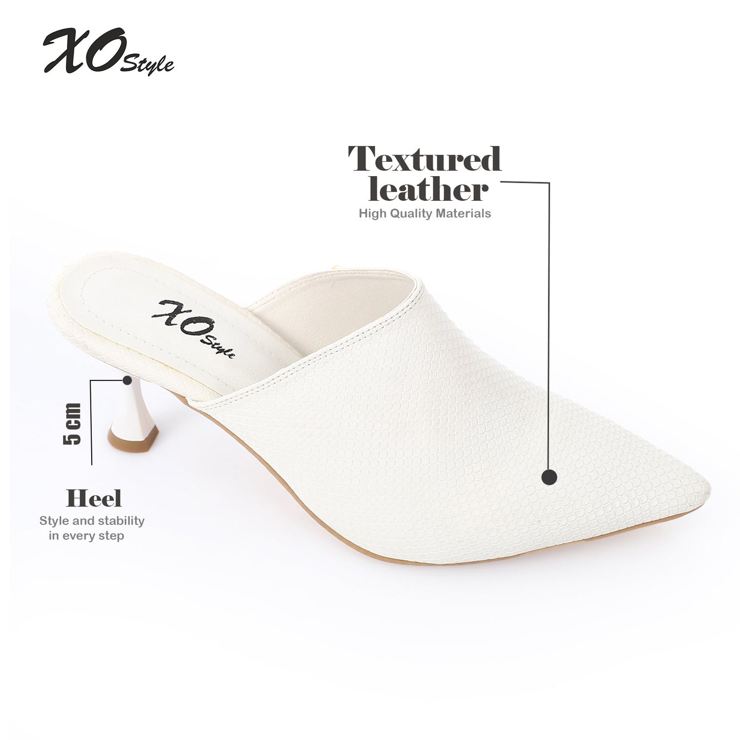 Faux Leather Pointed-Toe Kitten Heel Mule - White