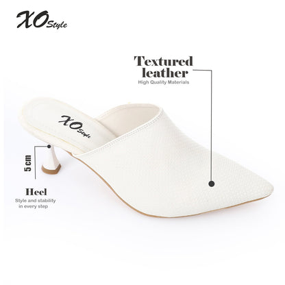 Faux Leather Pointed-Toe Kitten Heel Mule - White
