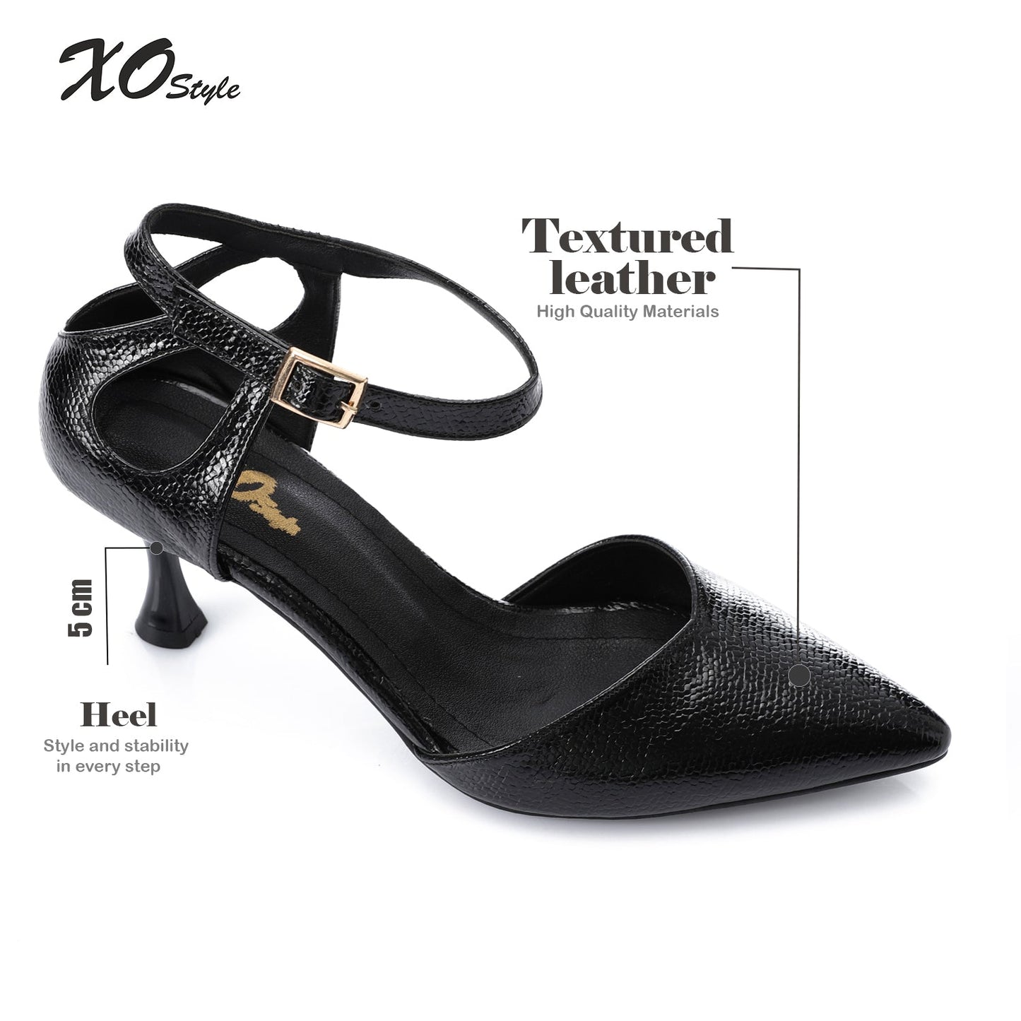 Faux Leather Pointed-Toe Kitten Heel Pump - Black