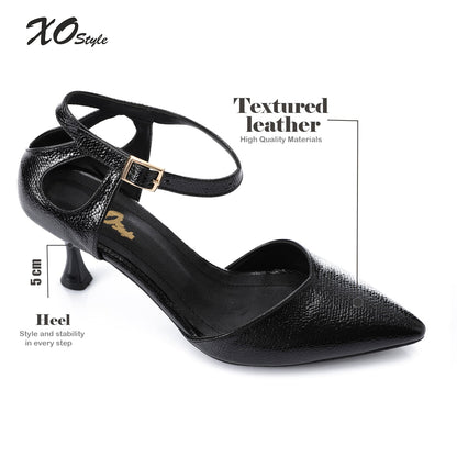 Faux Leather Pointed-Toe Kitten Heel Pump - Black