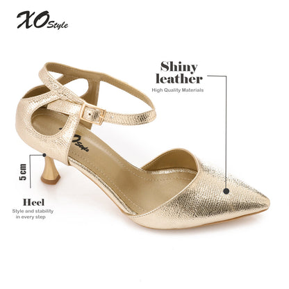 Faux Leather Pointed-Toe Kitten Heel Pump - Gold