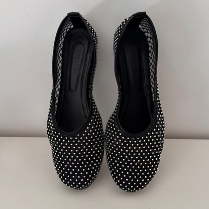 Crystal Fishnet Ballerina Flats – Black