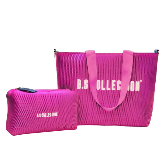 Leather and Fabric Double-Face Tote Bag - Pink & Black