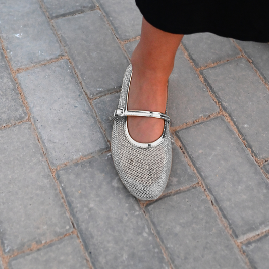 Synthetic Bailatira Fishnet Flats - Silver