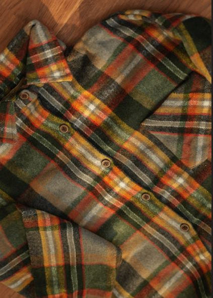 Rustic Plaid Flannel Shirt - Green