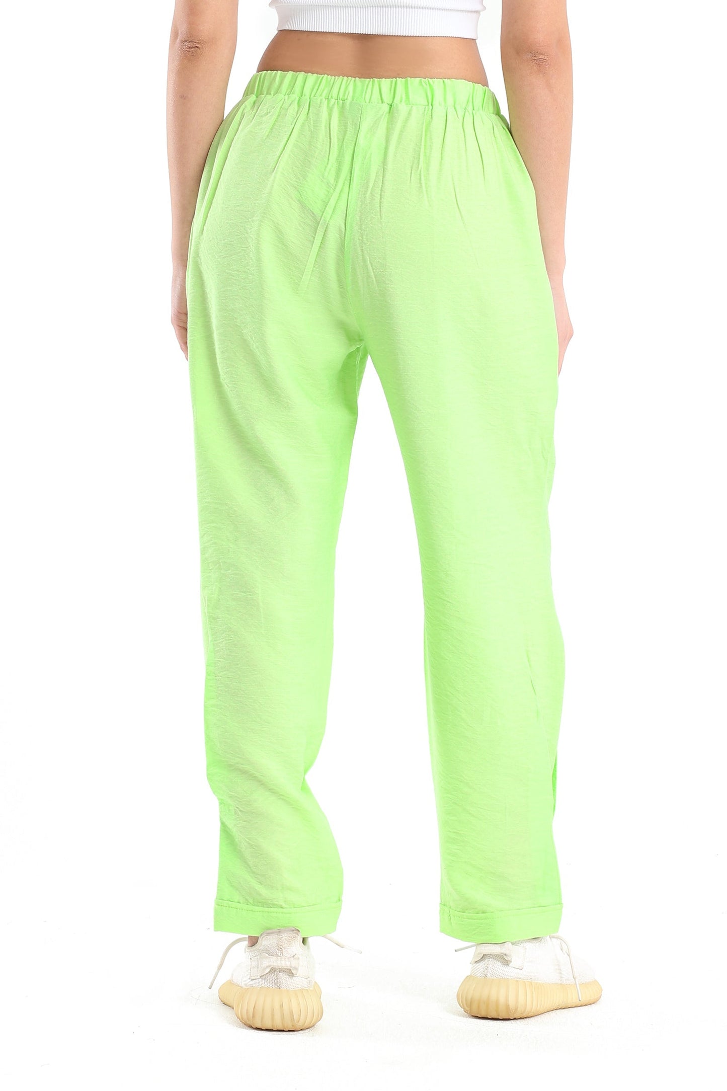 Boyfriend Fit Solid Pants - Lime
