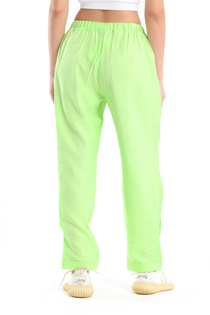 Boyfriend Fit Solid Pants - Lime