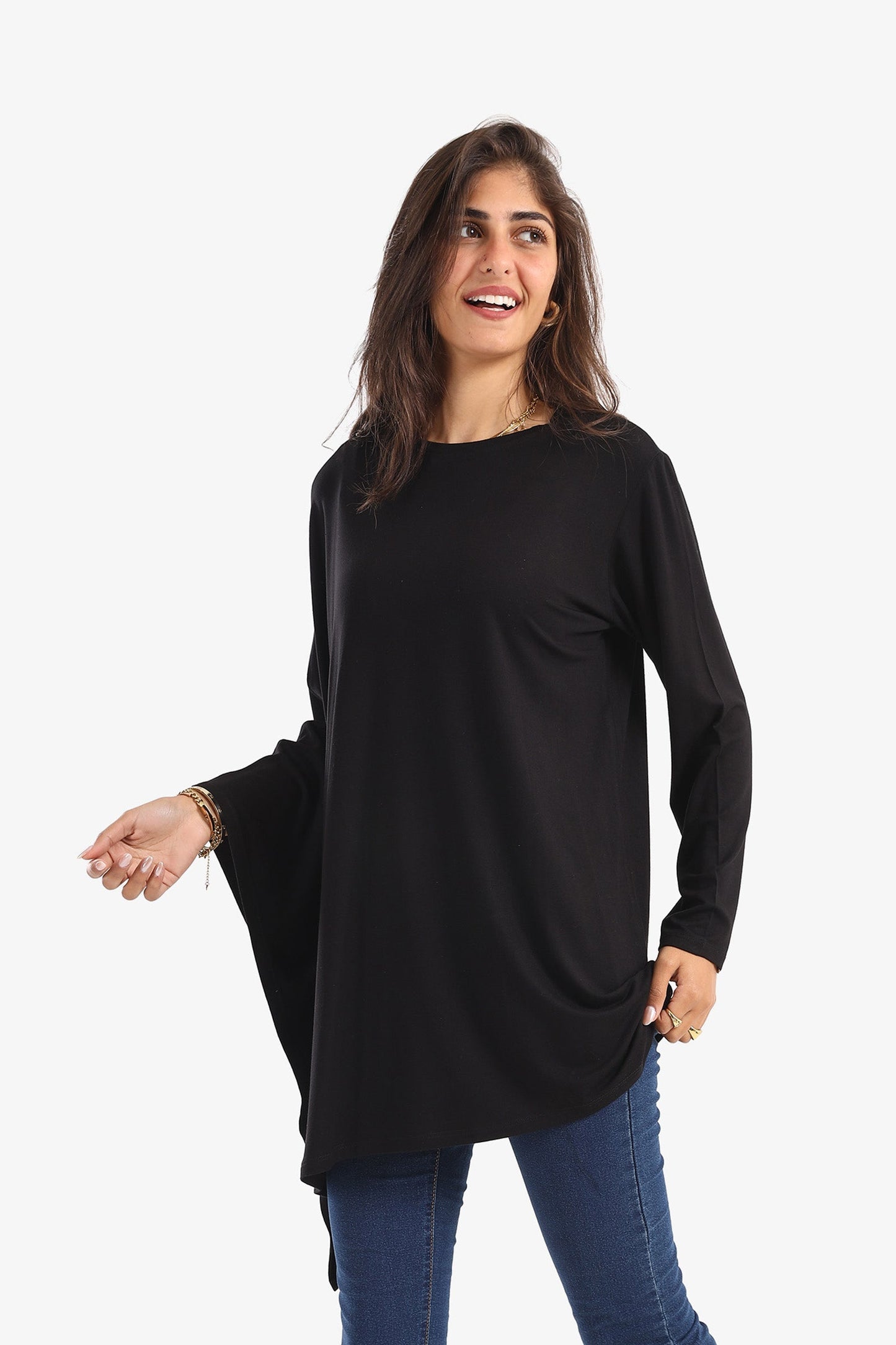 Viscose Plain Blouse with Batwing Sleeve