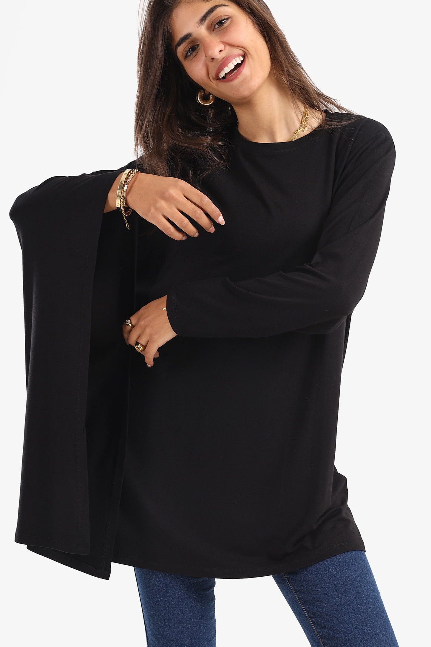 Viscose Plain Blouse with Batwing Sleeve